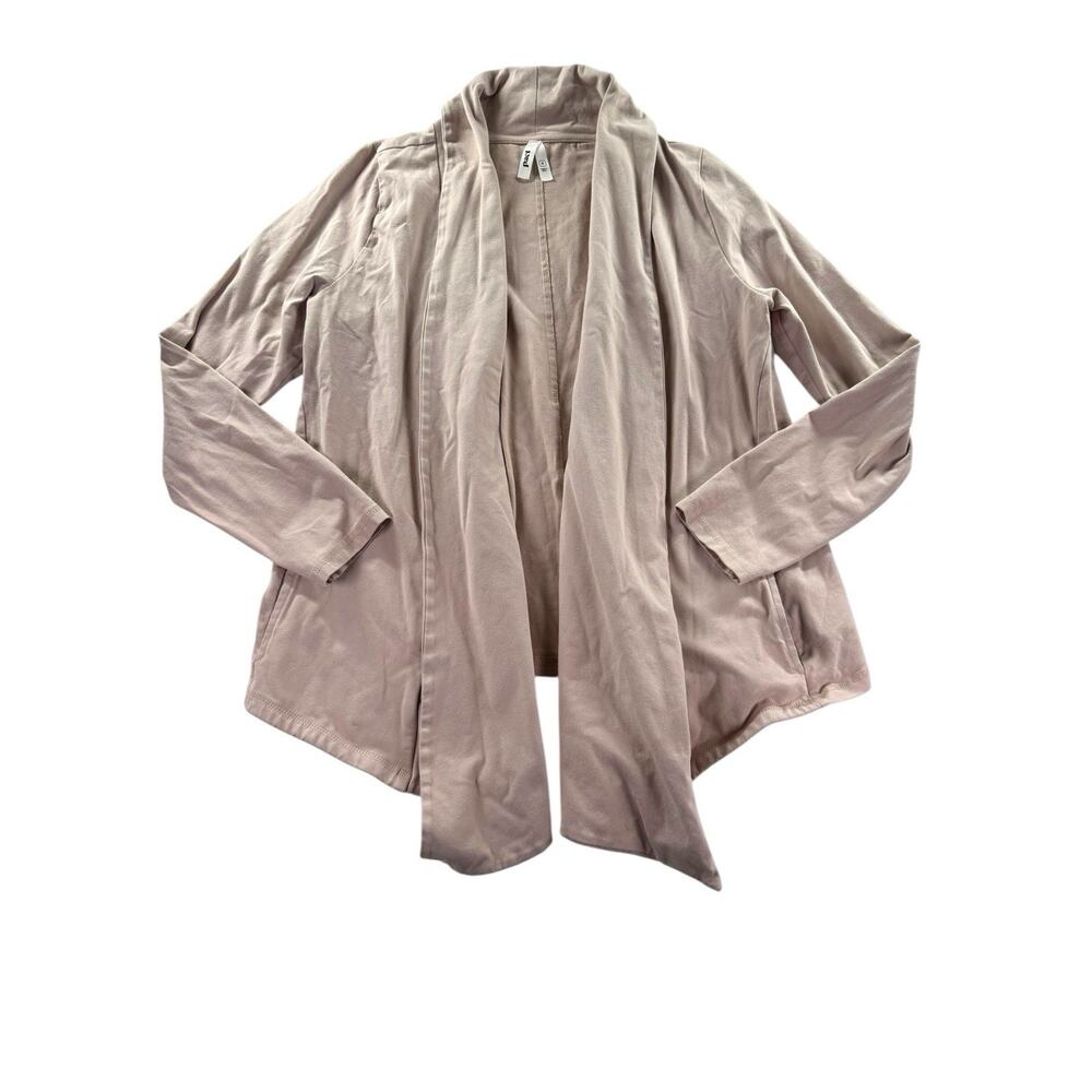 Pact Airplane Open Front Cardigan Womens Size Medium Beige Pink Cotton Wrap
